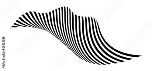 Waving flag as a brush stroke with zebra texture. Vest striped with fabric Black and white stripes curved in a bizarre way with waves curving along the trajectory