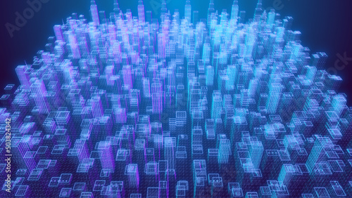 Smart city or NFT virtual property metaverse land minted on blockchain NFTs  - Illustration Rendering