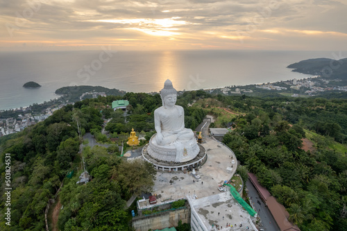 Big buddha Phuket Aerial view Cloudy Sunseet Thailand © Thanunchakorn