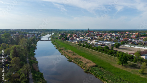 View on city Srem in Wielkopolska region (Greater Poland) with river Warta from above.