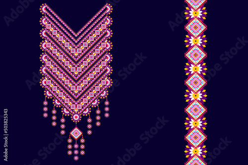 Neckline embroidery vector design. Necklace ethnic traditional Aztec fabric carpet mandala ornaments textile. Neckline tribal boho native turkey prints digital 
