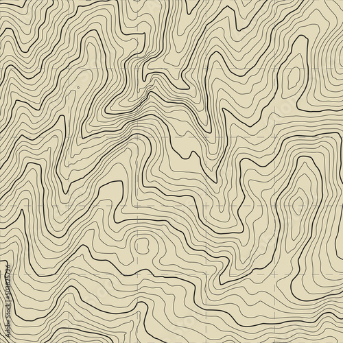 The stylized height of the topographic contour in lines and contours. The concept of a conditional geography scheme and the terrain path. 1x1 size. Vector illustration.