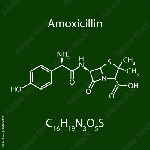 Amoxicillin Beta Lactam Antibiotic Drug. Chemical And Skeletal Formula. Vector Illustration. photo