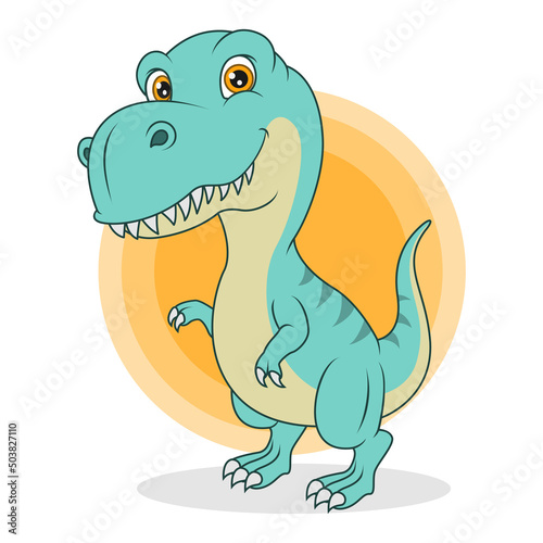Cartoon funny blue dinosaur on white background