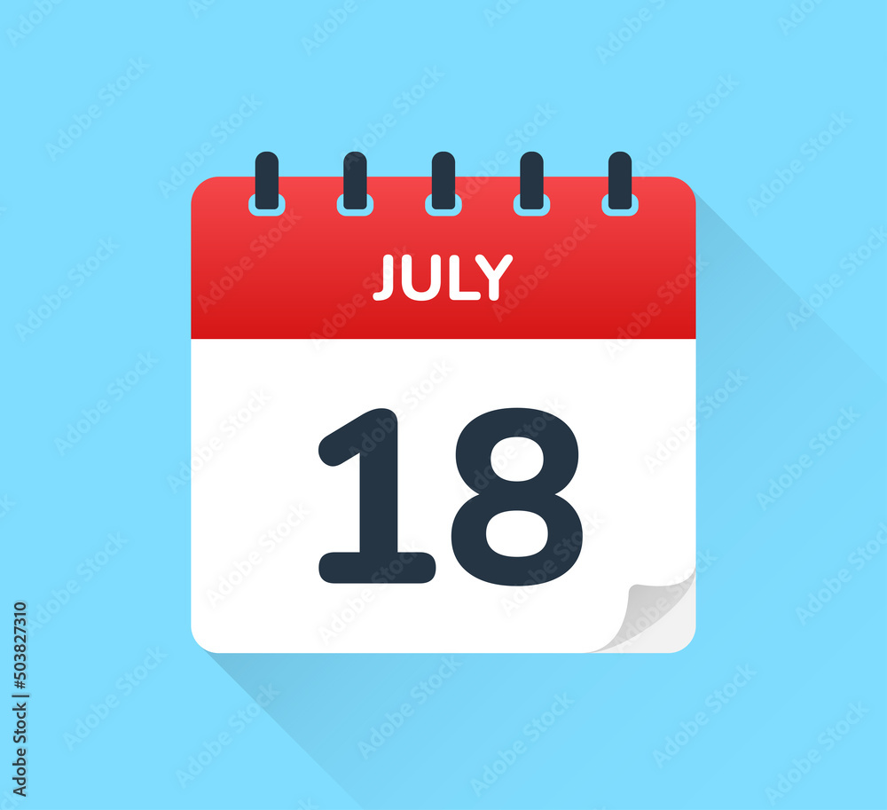 July 18. Modern daily calendar icon. Date, day, month. Calendar for the month of July July 18. Modern daily calendar icon. Date, day, month. Calendar for the month of July