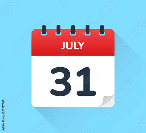 July 31 - Calendar icon isolated on blue background.