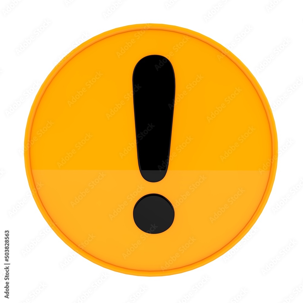 Yellow warning sign symbol - safety hazard alert, 3d icon caution safety message, exclamation circle icon, white background