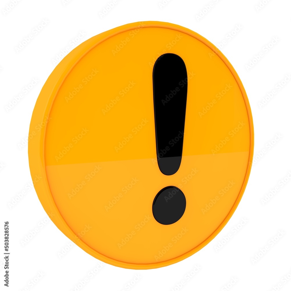 Yellow warning sign symbol - safety hazard alert, 3d icon caution safety message, exclamation circle icon, white background Yellow warning sign symbol - safety hazard alert, 3d icon caution safety message, exclamation circle icon, white background
