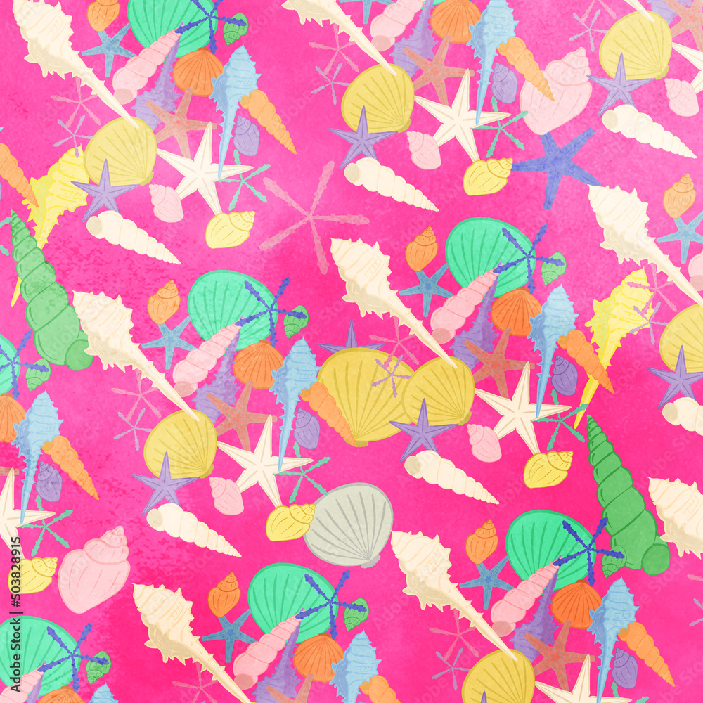 Cute seashell pattern illustration bright pink ver