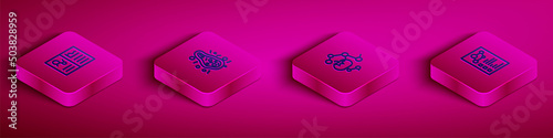 Set Isometric line Clinical record, Bacteria, Genetically modified food and icon. Vector