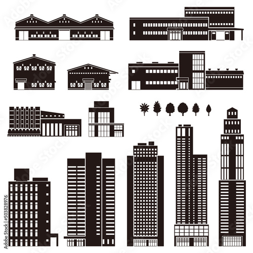 様々な建物のベクターイラスト. 建物の外観. 建物のシルエット.