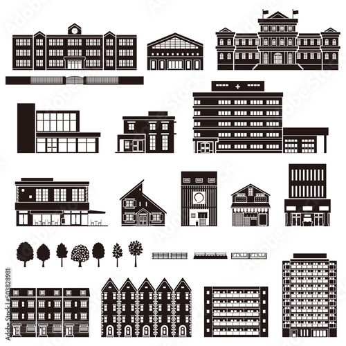 様々な建物のベクターイラスト. 建物の外観. 建物のシルエット.