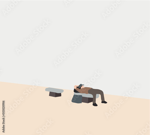 Homeless lying on the urban street in the city, social documentary concept. Homelessness problem illustration vector.