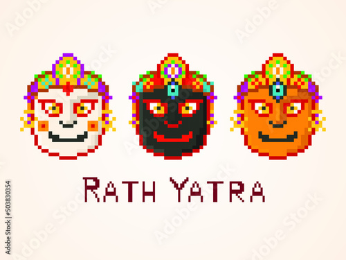 Pixel set rath yatra illustration