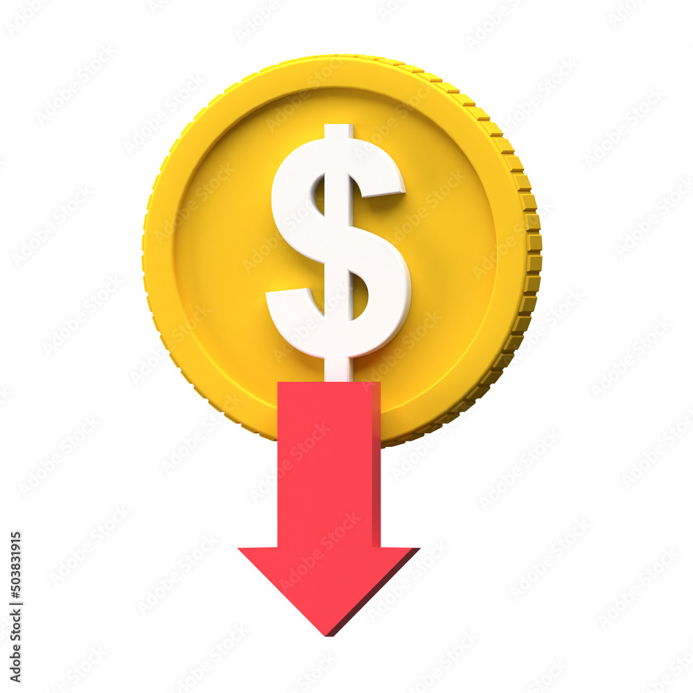 dollar coin value decreased 3d illustration dollar coin value decreased 3d illustration