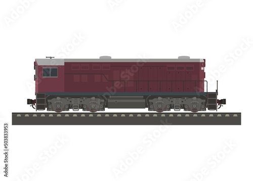 Short electric diesel locomotive. Simple flat illustration.