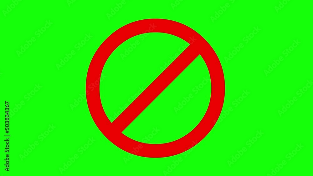 Ban sign forbidden prohibited drawing red circle and line. Cartoon animation isolated on green background. Ban sign forbidden prohibited drawing red circle and line. Cartoon animation isolated on green background.