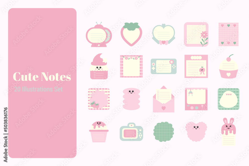Pastel Cute Notes Illustration Set Pastel Cute Notes Illustration Set