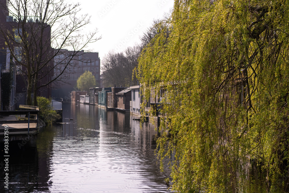 Houseboats on the canals of Delft Netherlands Houseboats on the canals of Delft Netherlands