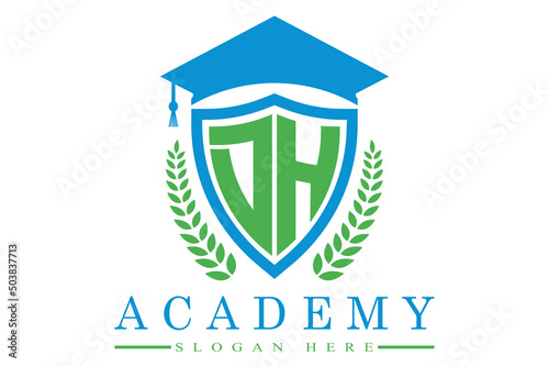 DH two letters academy university college school geometric unique shield logo design, vector template