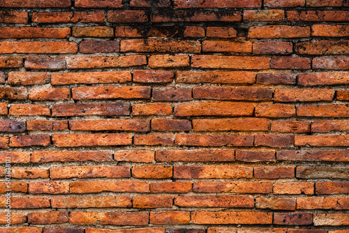 Old red brick wall texture in Ayutthaya period, Thailand