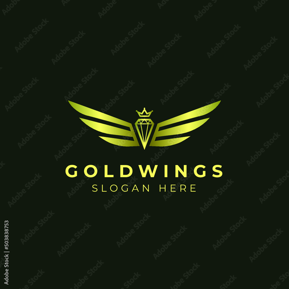 Gold Wings with diamond emblem badge Logo template Gold Wings with diamond emblem badge Logo template