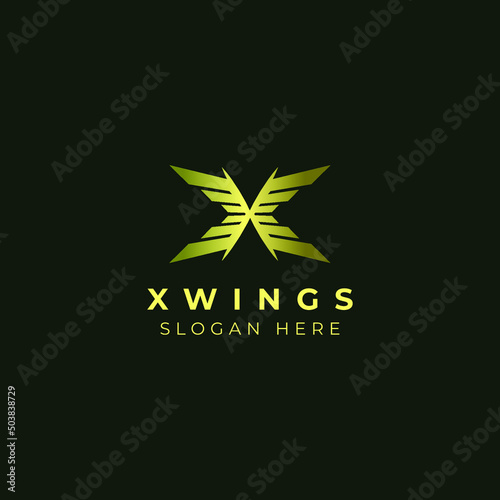 Wings with Letter X emblem badge Logo template