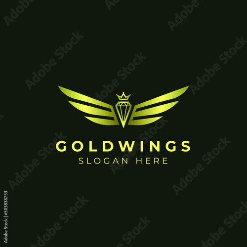 Gold Wings with diamond emblem badge Logo template