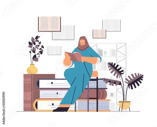 arab woman reading book self education distance studying literature fan concept horizontal