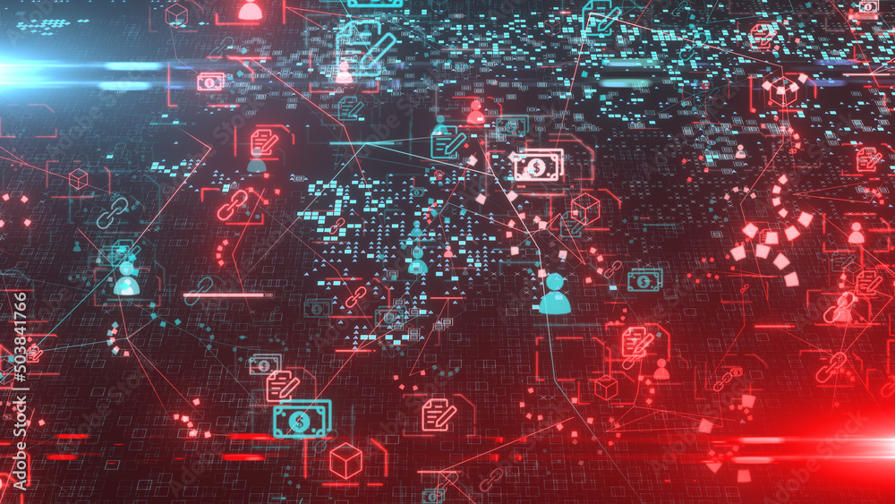 Obraz premium Smart contract is an agreement between two people in the form of computer code that are self-executing, business applications that run on a decentralized blockchain network - illustration rendering