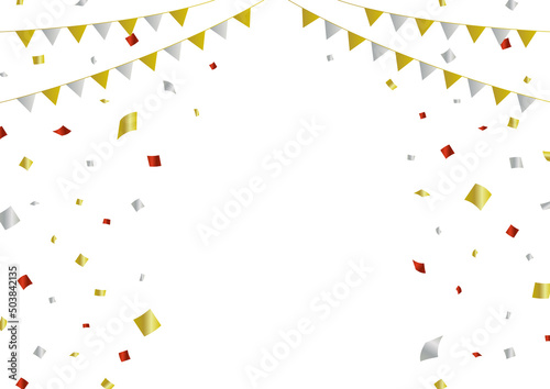 クリスマスのキャンペーン背景素材／ガーランド／紙吹雪／ベクター／赤金銀