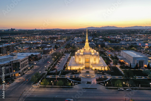 LDS Latter Day Saints Mormon Temple in Ogden, Utah at sunset photo