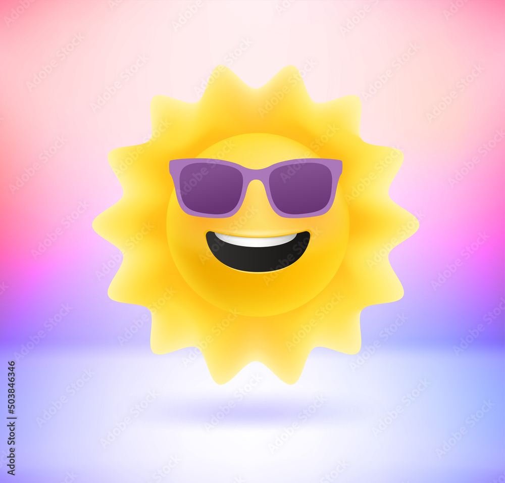 Funny comic sun with holographic effect. 3d vector illustration