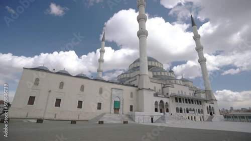 Beautiful Mosque, Kocatepe, Ankara with a magnificent exterior with white clouds in sunny day 