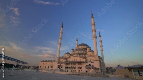 Beautiful Mosque, Kocatepe, Ankara with a magnificent exterior during blue hour after sunset