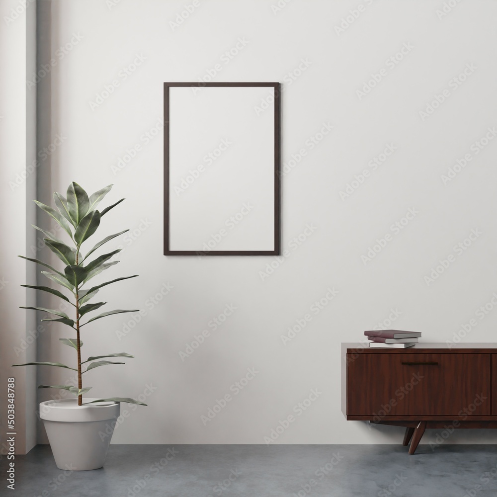 Frame mockup in living room interior. 3d rendering, 3d illustration Frame mockup in living room interior. 3d rendering, 3d illustration
