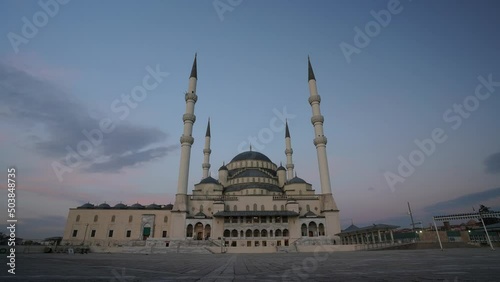 Beautiful Mosque, Kocatepe, Ankara with a magnificent exterior during blue hour after sunset
