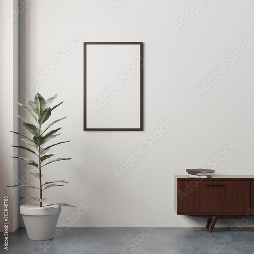 Frame mockup in living room interior. 3d rendering, 3d illustration