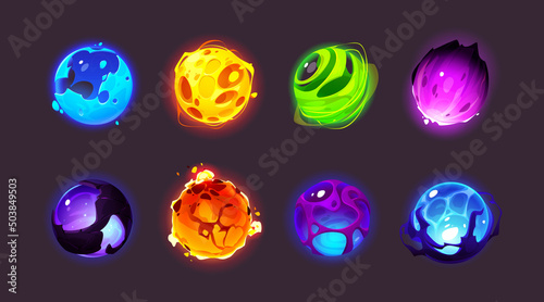 Foto Magic spheres, shiny energy balls for game interface design