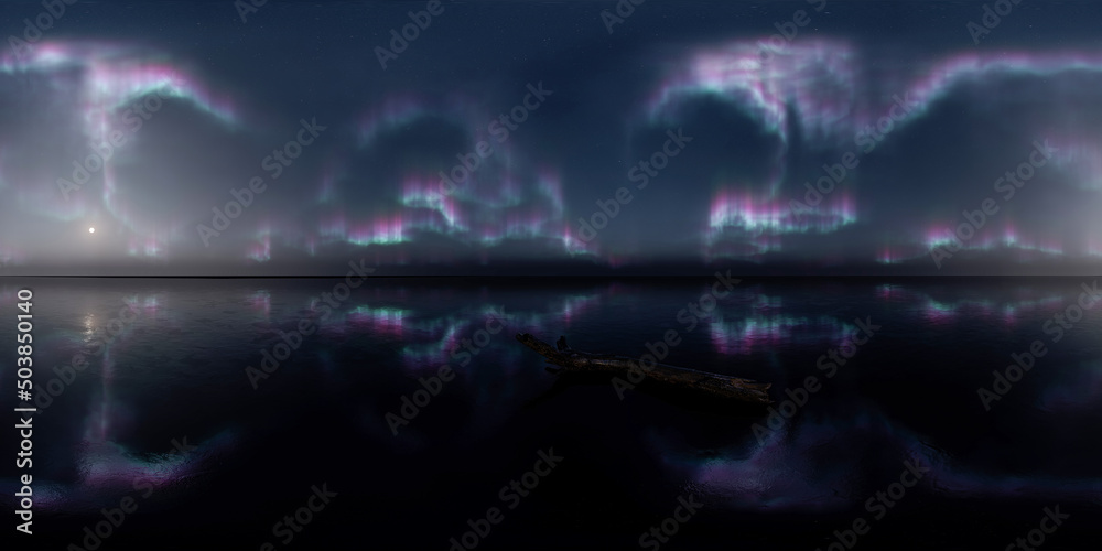 HDRI - Ice terrain with Aurora Borealis on the sky 02
