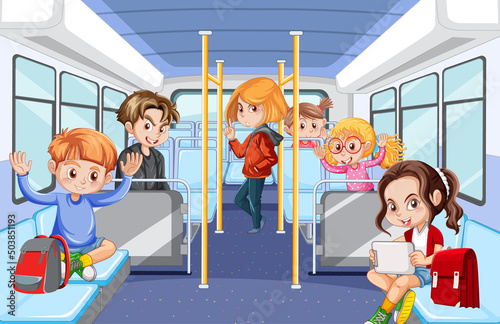 Inside bus with people cartoon