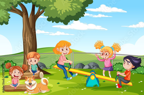 Happy children playing at playground