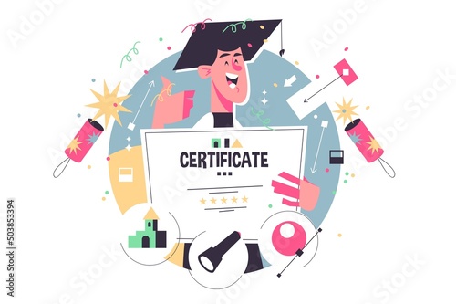 Guy with certificate after online school