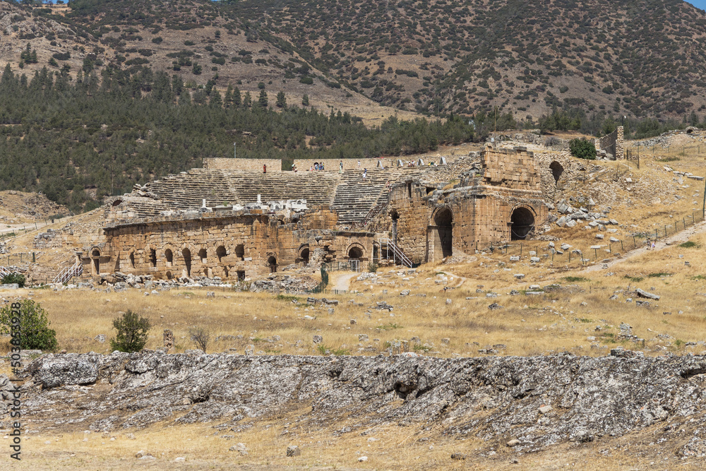 Turkey, Denizli, 29.08.2021: Roman amphitheater of Hierapolis in Turkey. Ruins of the ancient theater