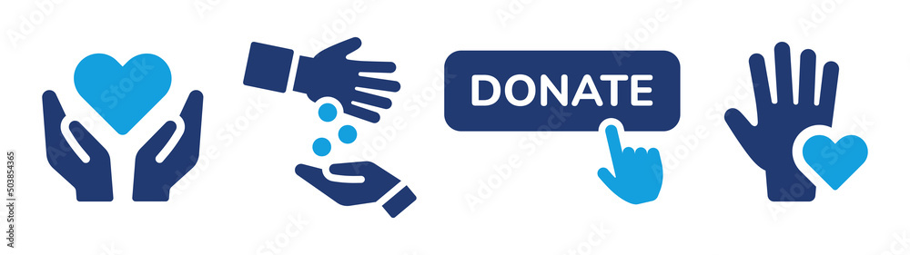 Donate icon collection. Donation symbol. Charity and volunteer concept. Vector illustration