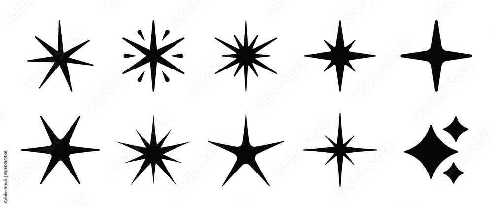 Sparkle star icon collection. Twinkling stars symbol in black design. Vector illustration. - obrazy, fototapety, plakaty 