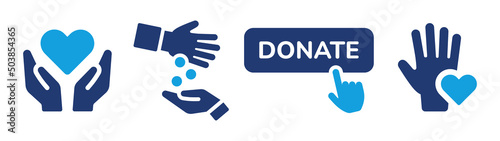 Donate icon collection. Donation symbol. Charity and volunteer concept. Vector illustration