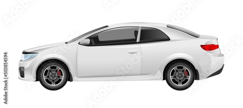 Sedan car template (side view), isolated on white background. Vehicle mockup. Empty blank silhouette for overlay graphics. 3D realistic illustration