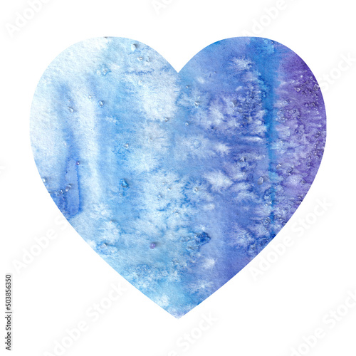 Hand drawn watercolor winter blue abstract Heart