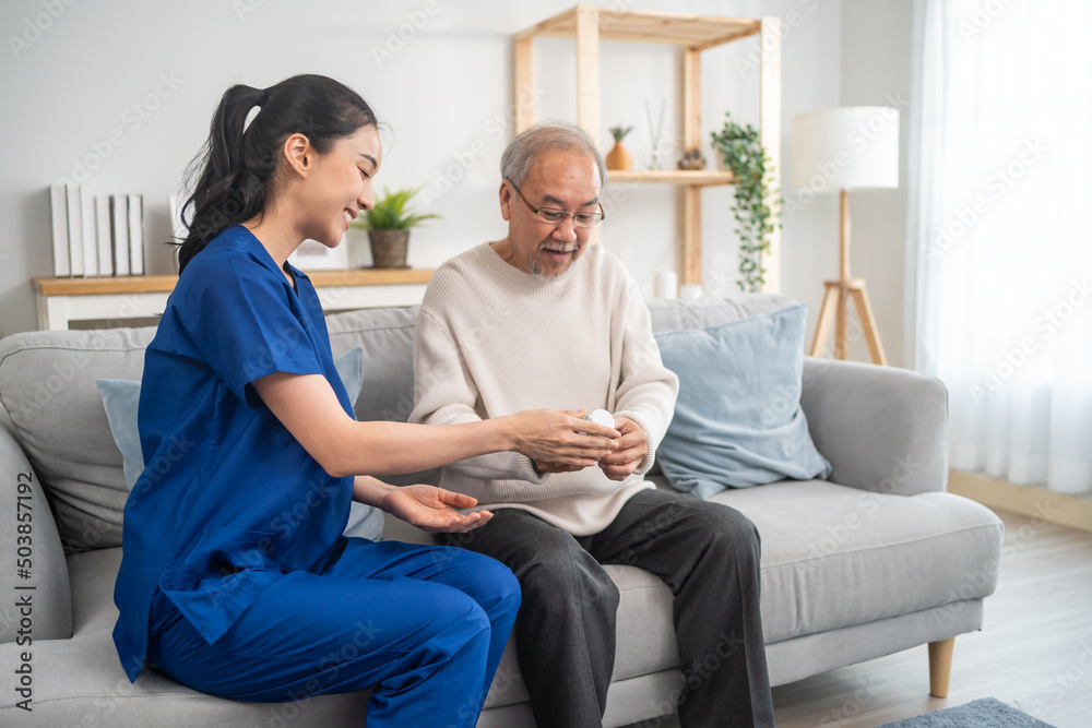 Asian senior male patient consult with physician nurse at nursing home Asian senior male patient consult with physician nurse at nursing home
